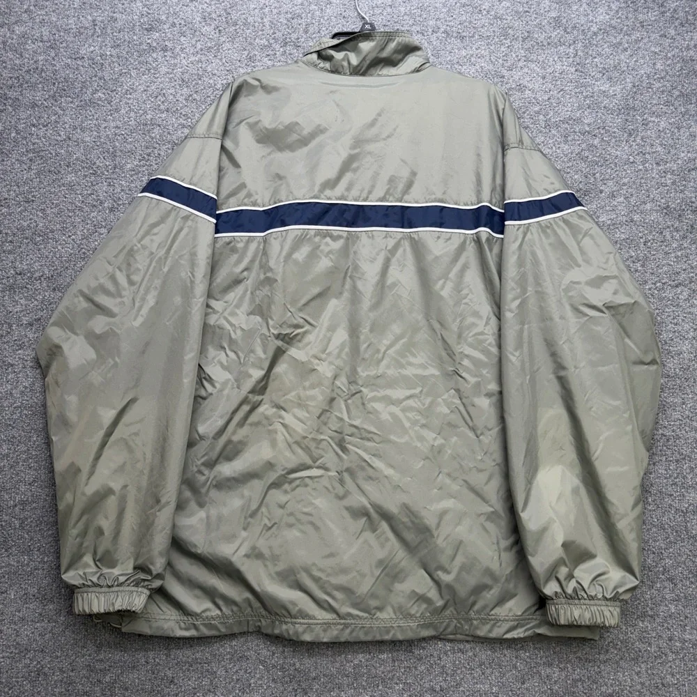 Nike Vintage Windbreaker Jacket Mens XL Olive Green Navy Blue Stripe Full Zip